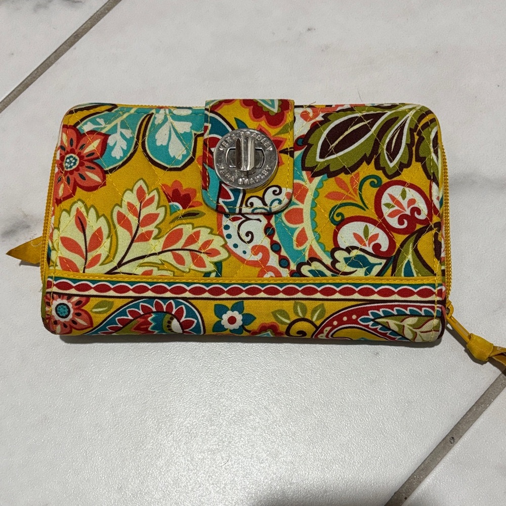 Vera Bradley Patterned Turn-Lock Wallet in Yellow - Quilted Floral Design